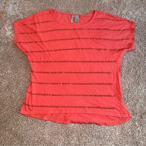 New Directions Weekend Coral Sequin Top, Medium